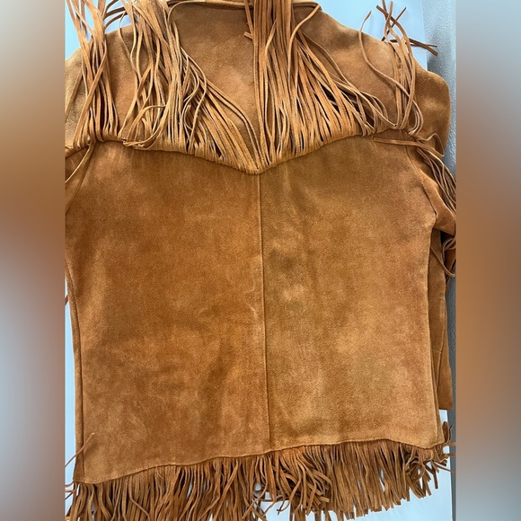 Lariat Tobacco Genuine Suede Leather Fringe Snap Button Western Jacket Size 14 - Picture 12 of 16